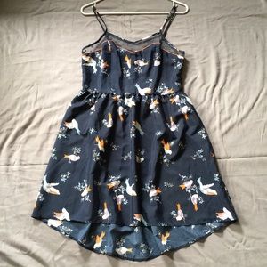 High low bird print dress size M